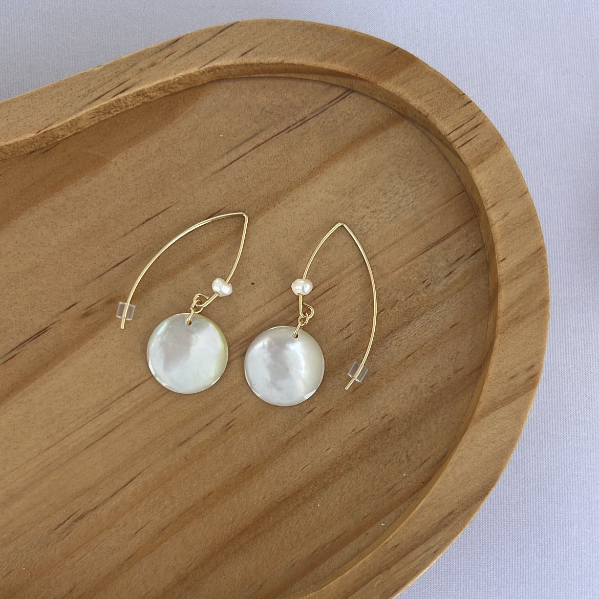 Mother of Pearl with Mini Freshwater Pearl Earwire Earrings 14K Gold Filled