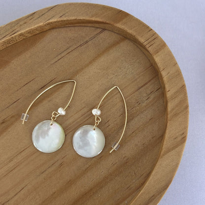 Mother of Pearl with Mini Freshwater Pearl Earwire Earrings 14K Gold Filled