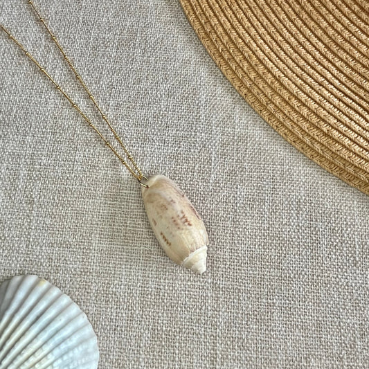 Unique Lettered Olive Seashell 14k Gold Filled Necklace