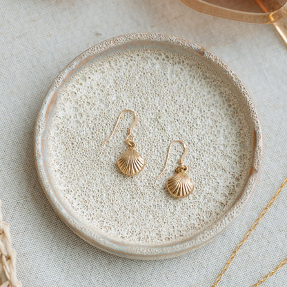 Double Sided Seashell Charm 14k Gold Filled Earrings