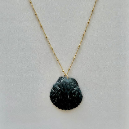 Unique Dark Scallop Seashell 14K Gold Filled Necklace