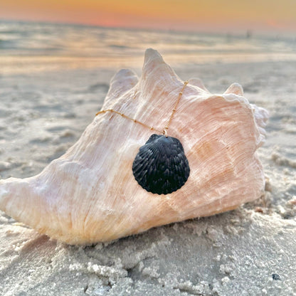 Unique Dark Scallop Seashell 14K Gold Filled Necklace