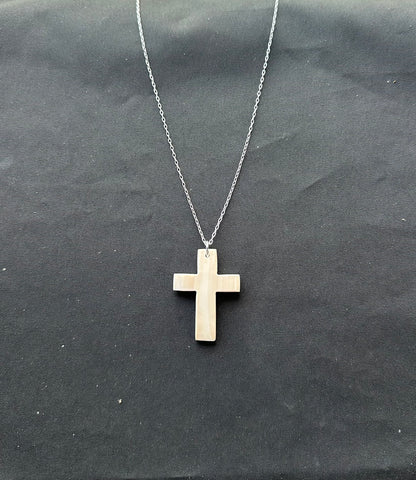 Hand Carved Seashell Cross Silver Necklace
