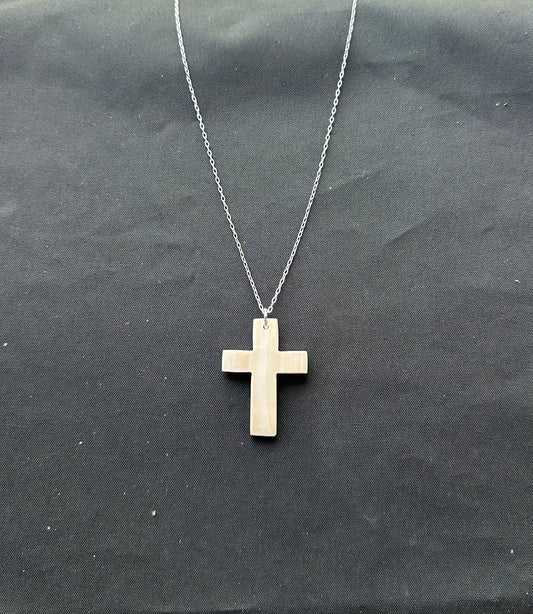 Hand Carved Seashell Cross Silver Necklace