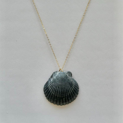 Dark Gray Scallop Seashell 14k Gold Filled Necklace