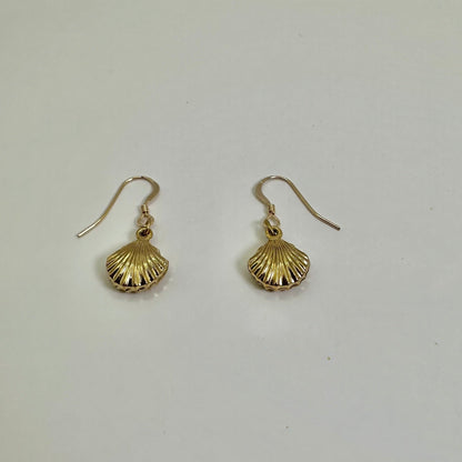 Double Sided Seashell Charm 14k Gold Filled Earrings