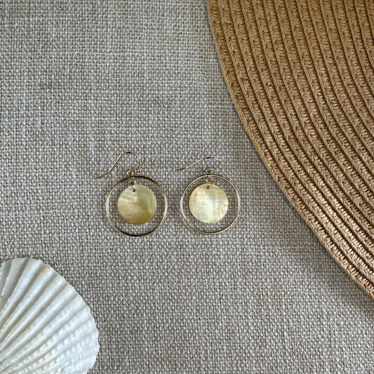 Gold Lip Mother of Pearl 14K Gold-Filled Circle Earrings
