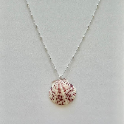 Pink Spotted Scallop Sterling Silver Satellite Necklace