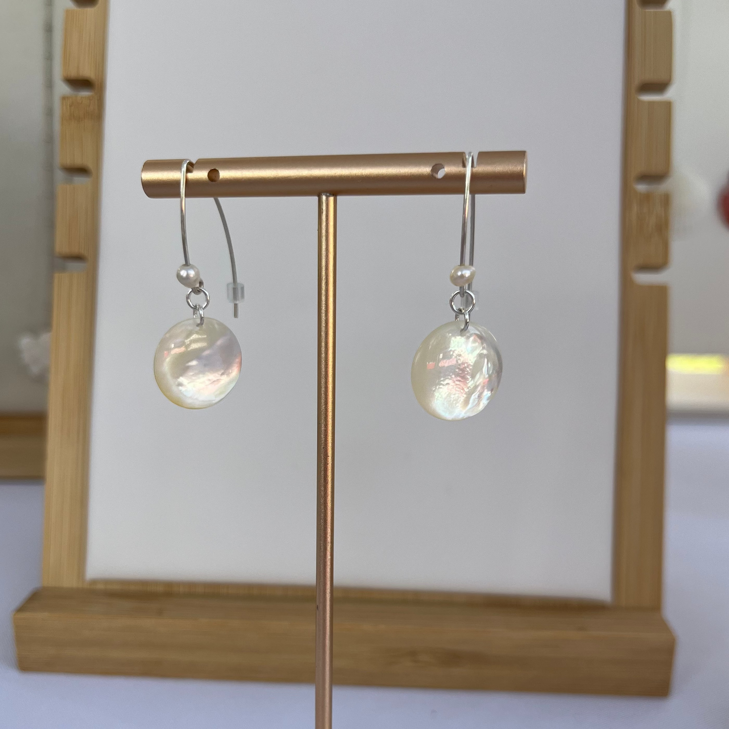 Mother of Pearl with Mini Freshwater Pearl Earwire Earrings Sterling Silver