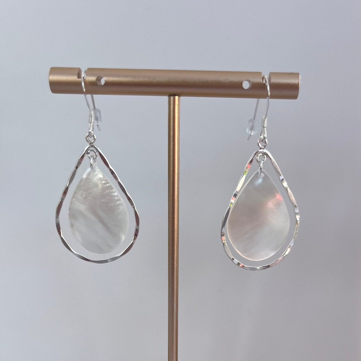 Mother of Pearl Sterling Silver Large Wavy Teardrop Earrings