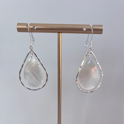 Mother of Pearl Sterling Silver Large Wavy Teardrop Earrings