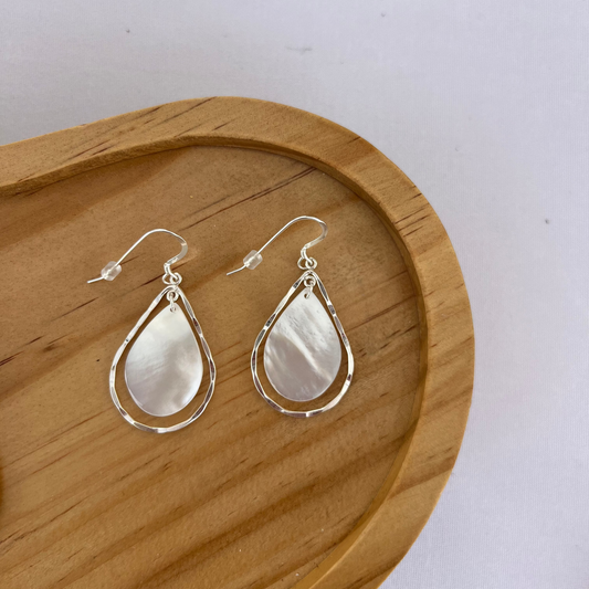 Mother of Pearl Sterling Silver Large Wavy Teardrop Earrings