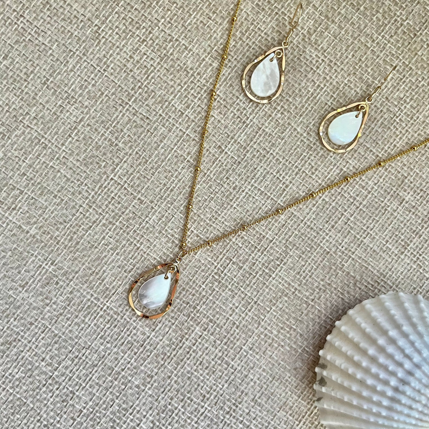 Mother of Pearl 14K Gold Filled Wave Teardrop Necklace