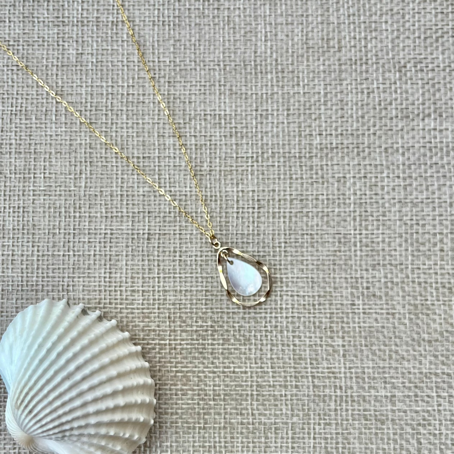 Mother of Pearl 14K Gold Filled Wave Teardrop Necklace