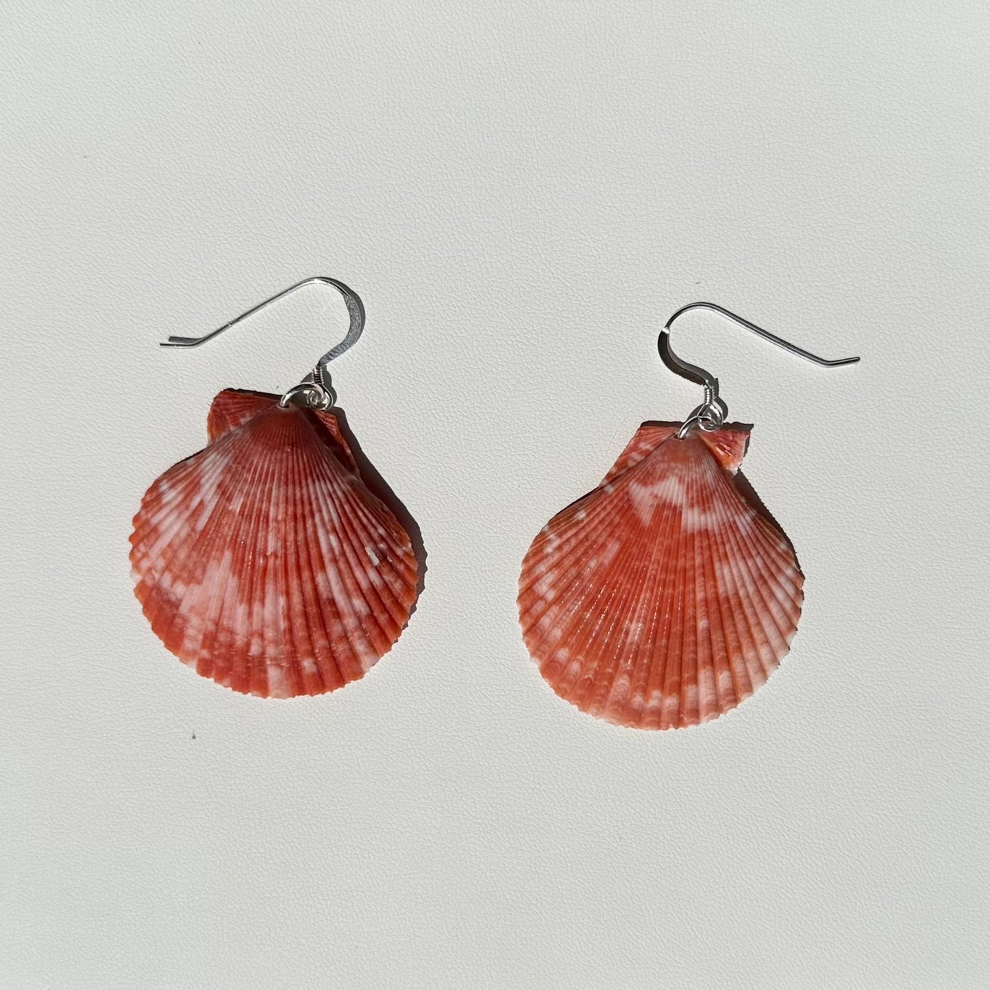 Large Red Scallop Sterling Silver Earrings