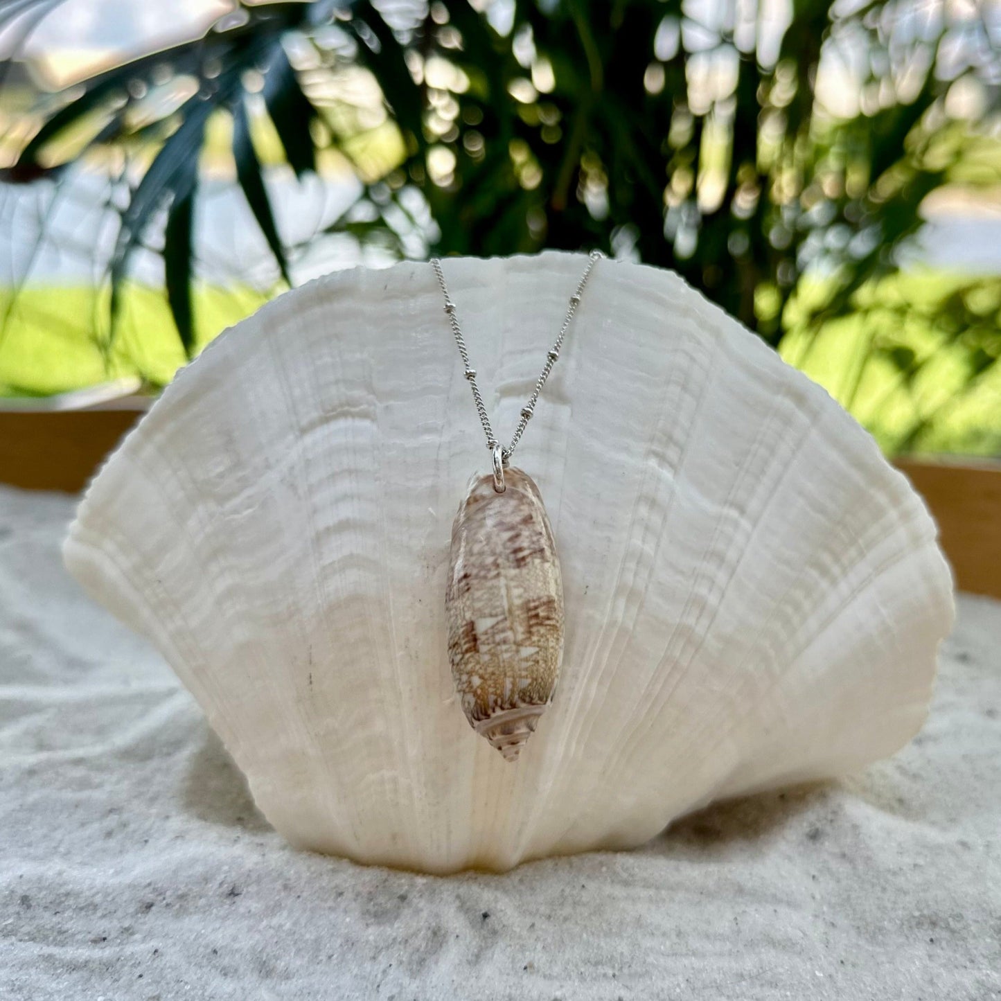 Unique Lettered Olive Seashell Sterling Silver Necklace