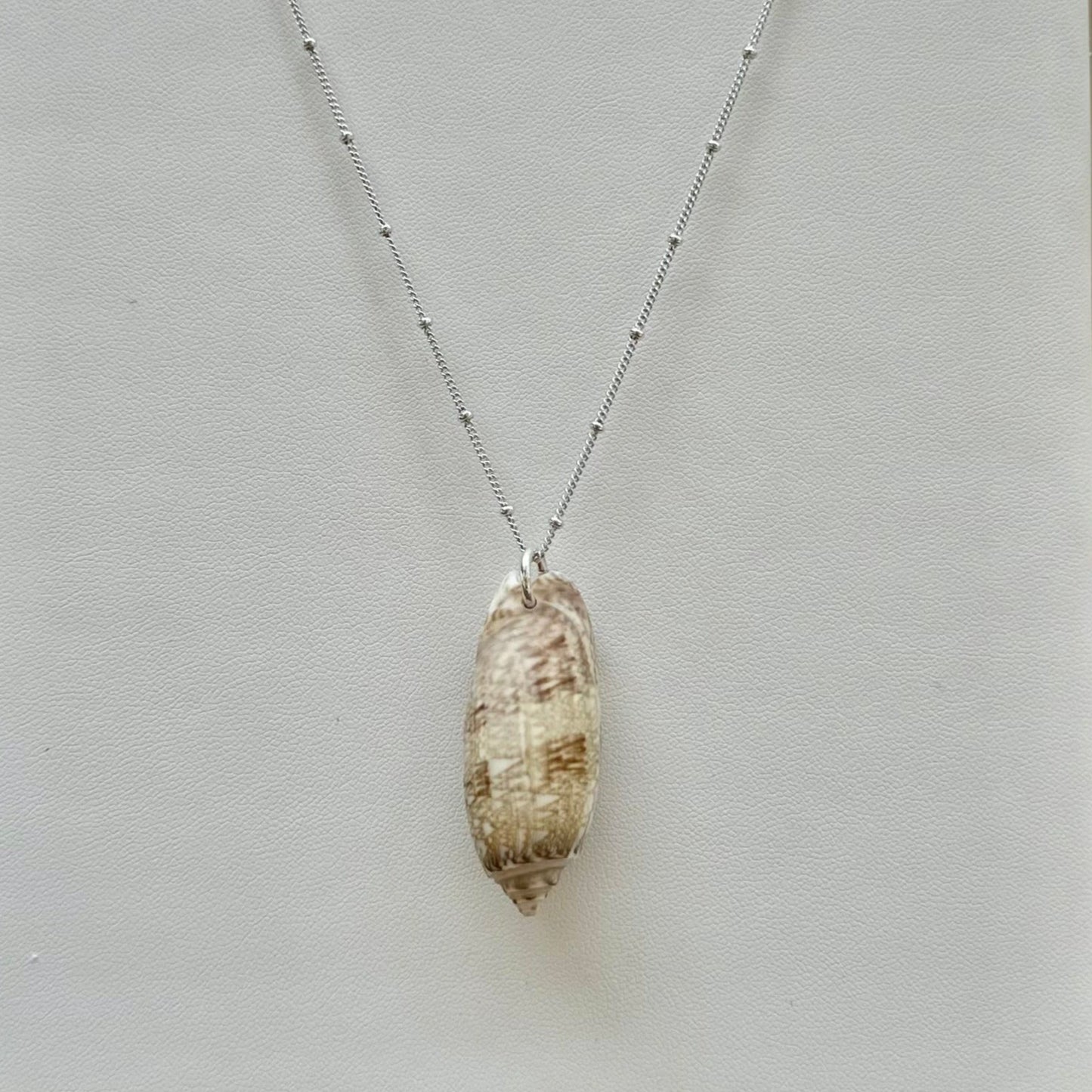 Unique Lettered Olive Seashell Sterling Silver Necklace