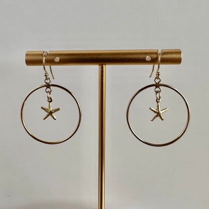 Mini Starfish 14K Gold-Filled Circle Earrings