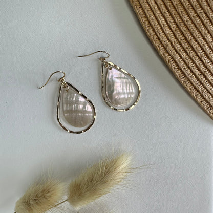 Mother of Pearl 14K Gold Filled Large Wavy Teardrop Earrings