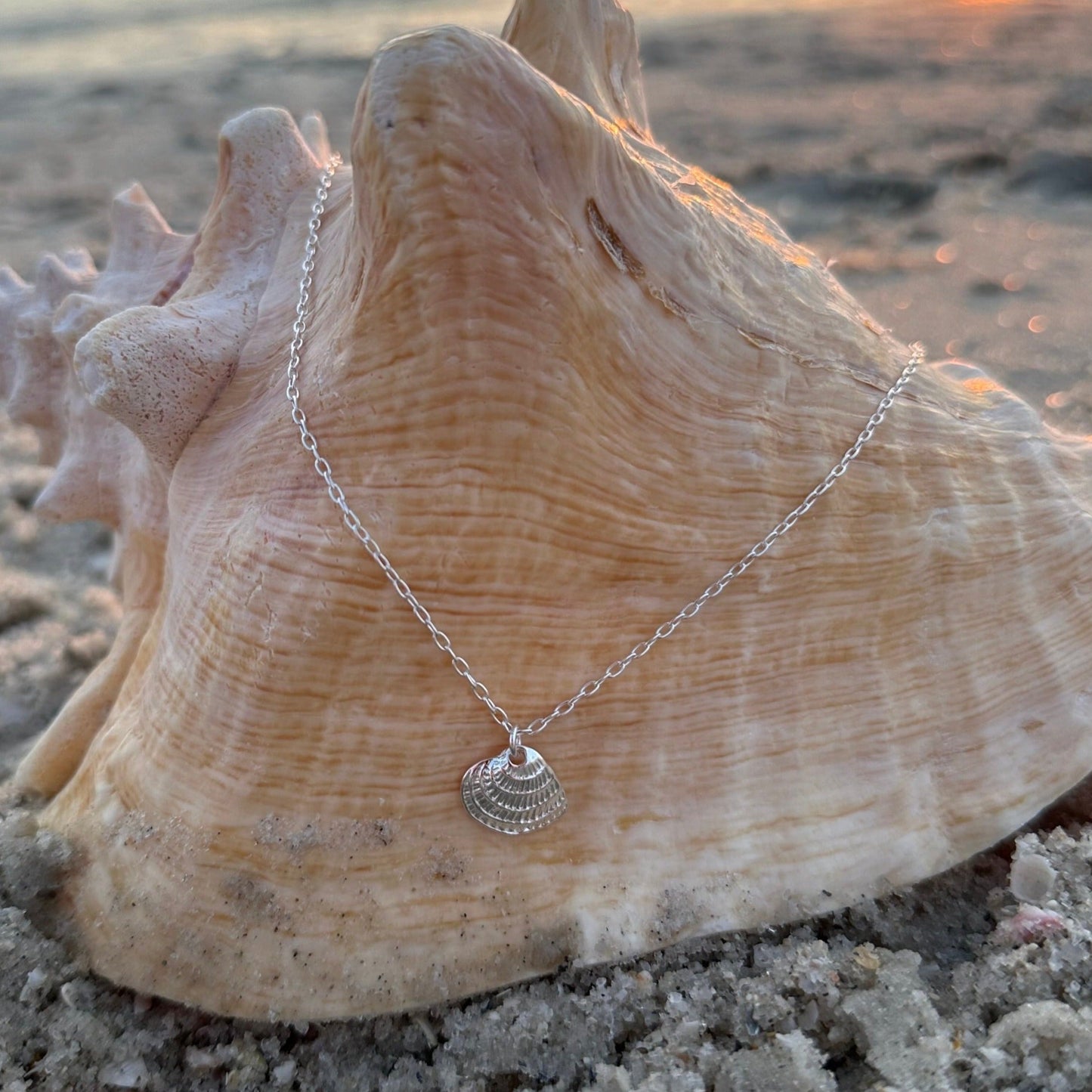 Scallop Charm Sterling Silver Necklace