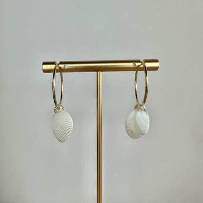 White Angel Wing Pearls 14K Gold Filled Endless Hoop Earrings