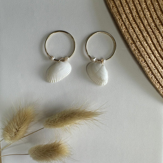 White Angel Wing Pearls 14K Gold Filled Endless Hoop Earrings