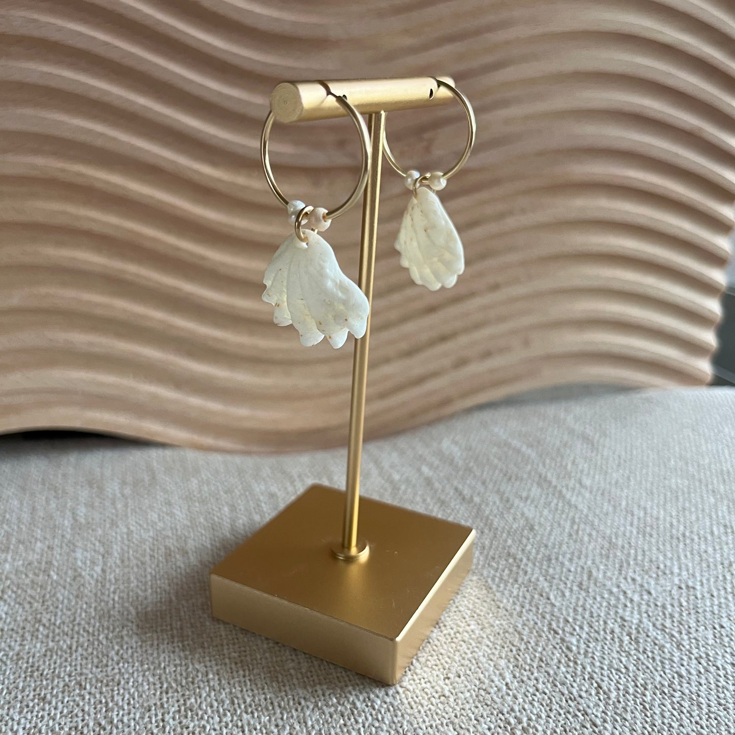 White Kitten Paw Pearls 14K Gold Filled Endless Hoop Earrings