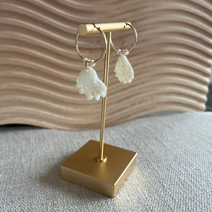 White Kitten Paw Pearls 14K Gold Filled Endless Hoop Earrings