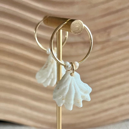 White Kitten Paw Pearls 14K Gold Filled Endless Hoop Earrings