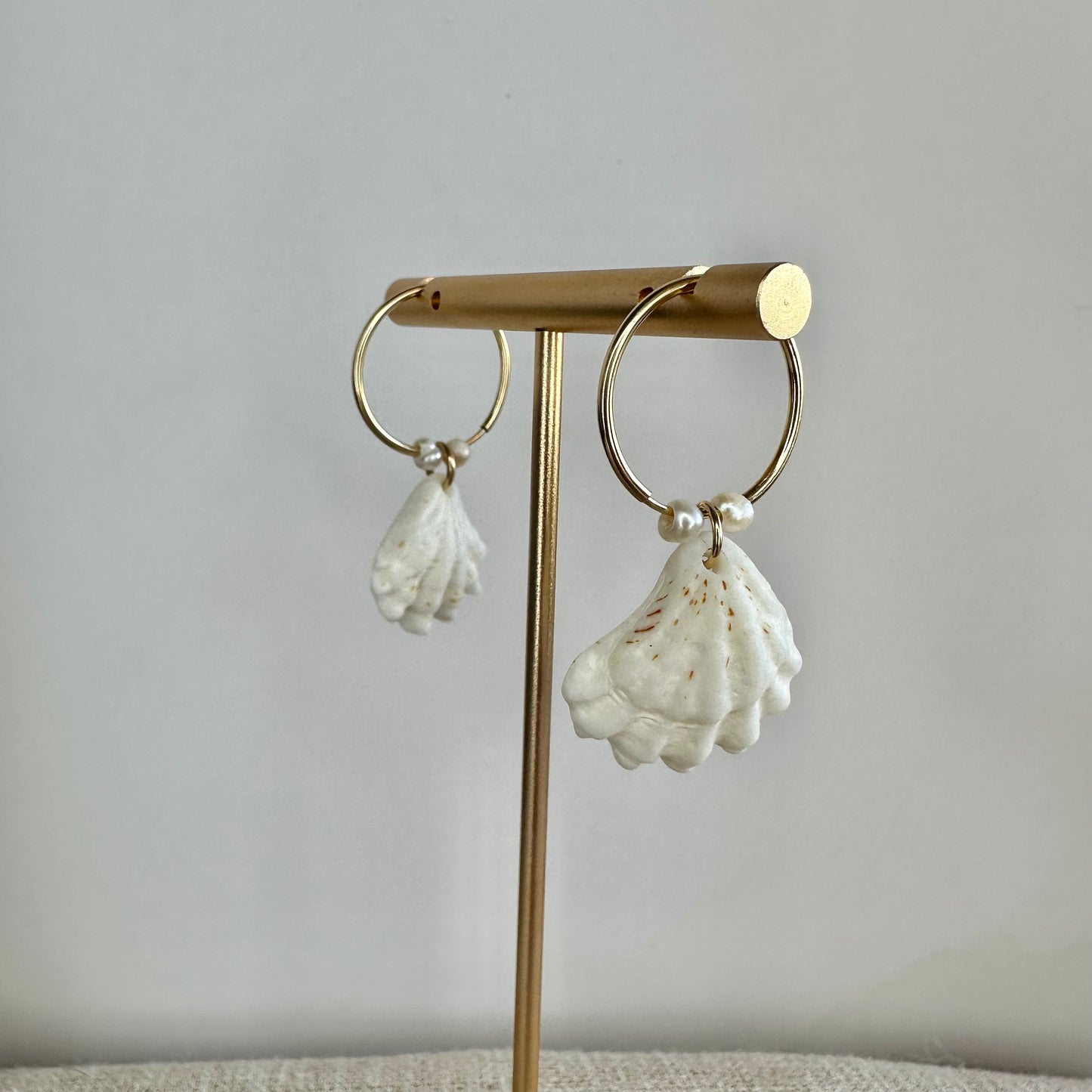 White Kitten Paw Pearls 14K Gold Filled Endless Hoop Earrings