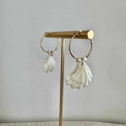 White Kitten Paw Pearls 14K Gold Filled Endless Hoop Earrings
